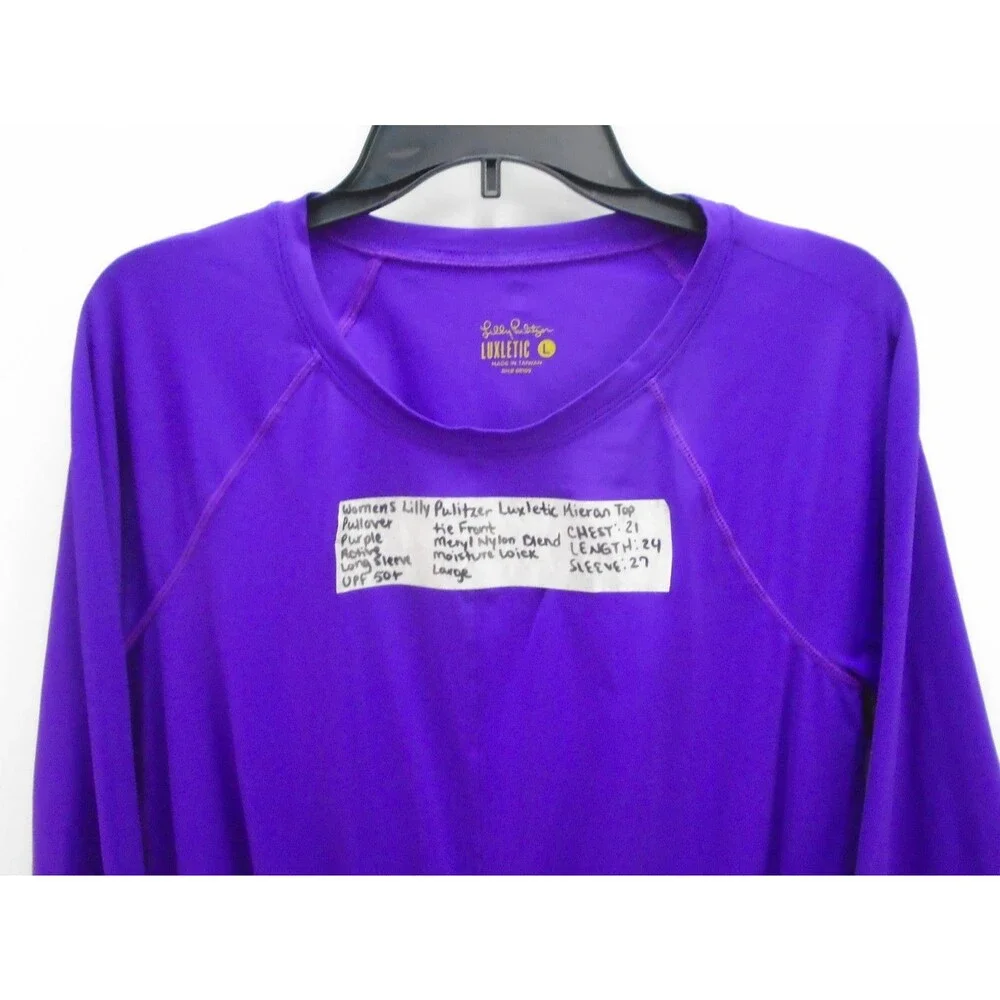 Lilly Pulitzer Kieran Luxletic Womens Size L Long Sleeve Purple Tie Front - Picture 2 of 14